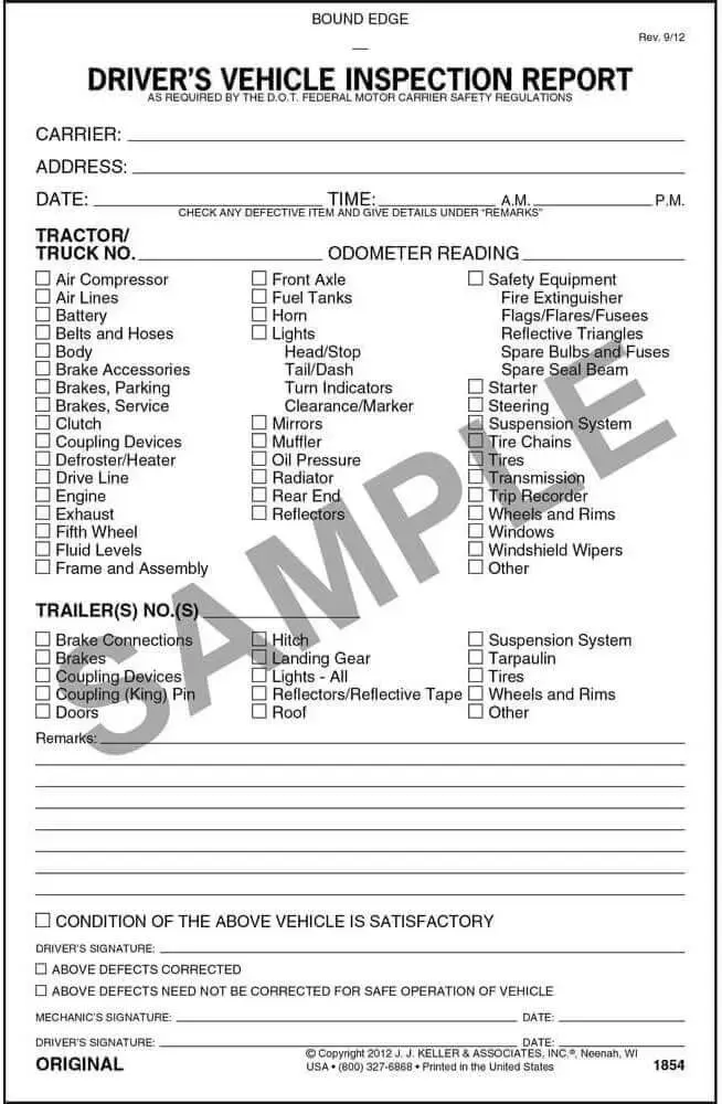 Picture of Driver Vehicle Inspection Report (DVIR)